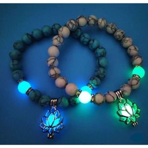 Natural Luminous Glowing Lotus Flower charm Stone Bracelet